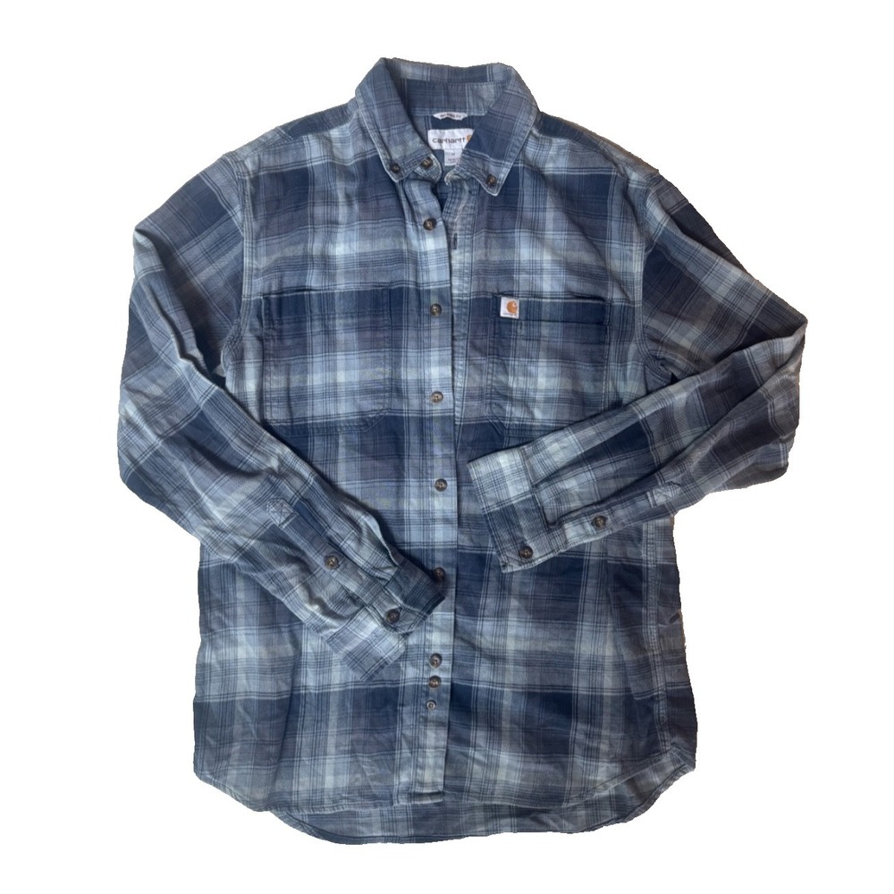 Carhartt Men's Long Sleeve Relaxed Fit Sz M‎ Blue Plaid Flannel Chore Work Shirt
